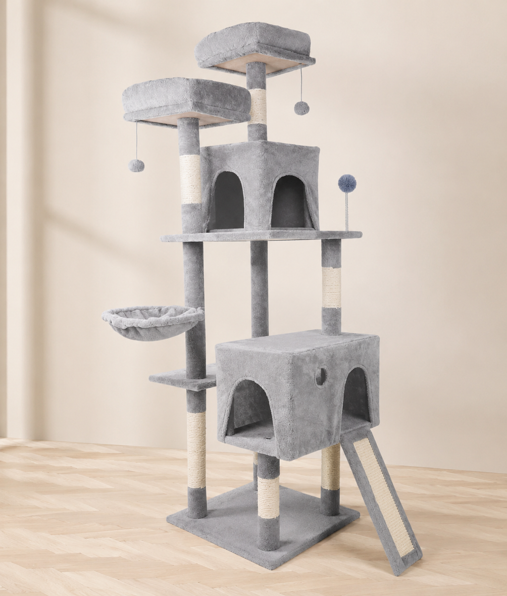 Arbre à Chat avec Hamac, Niches et Griffoirs en Sisal