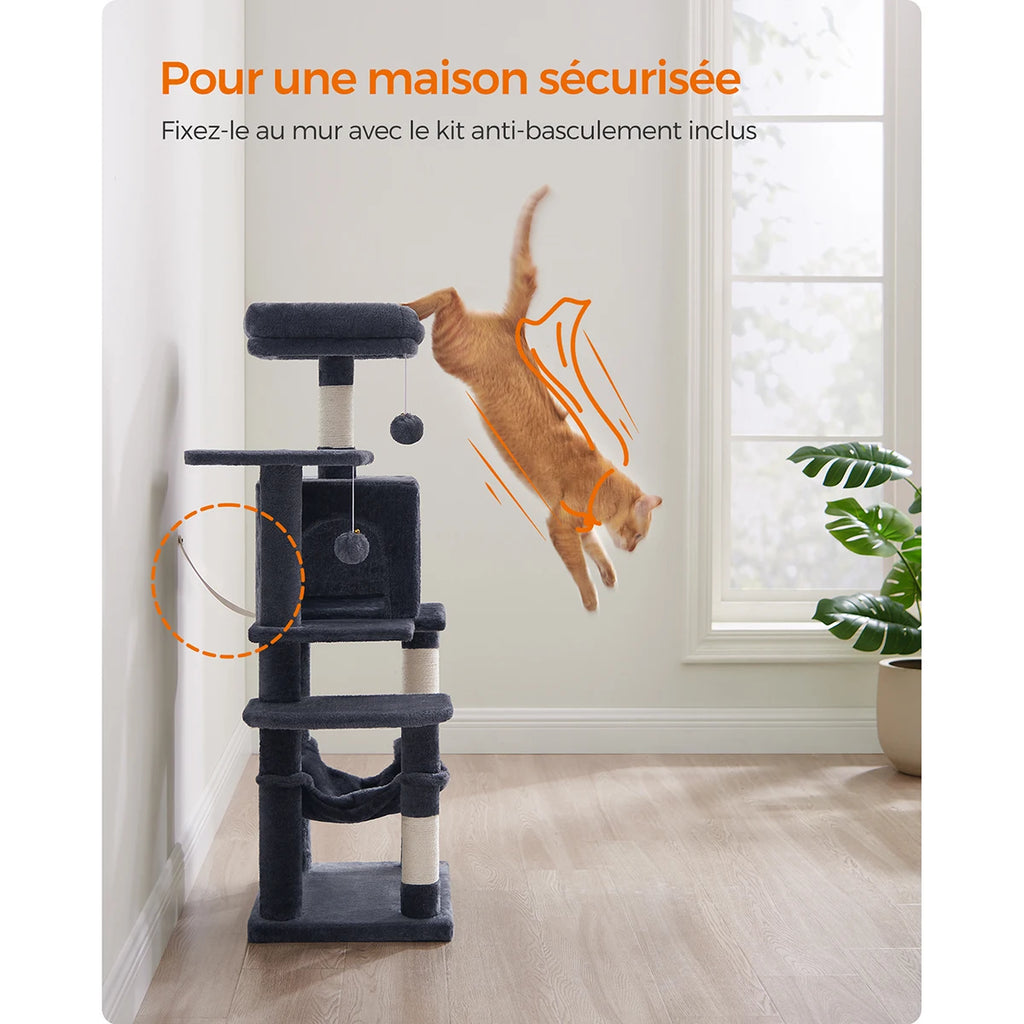 Arbre à Chat 112 cm avec Niches, Plateformes et Griffoirs