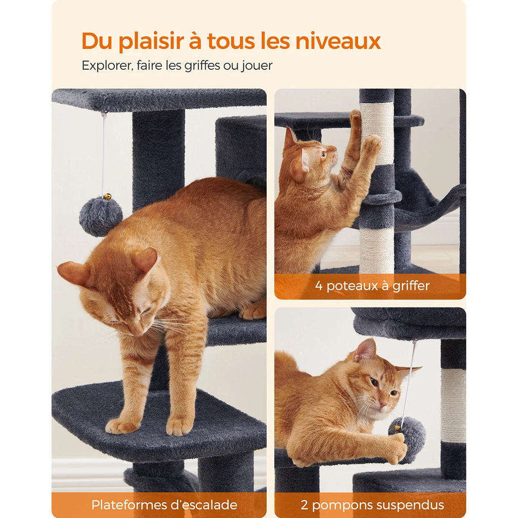 Arbre à Chat 112 cm avec Niches, Plateformes et Griffoirs