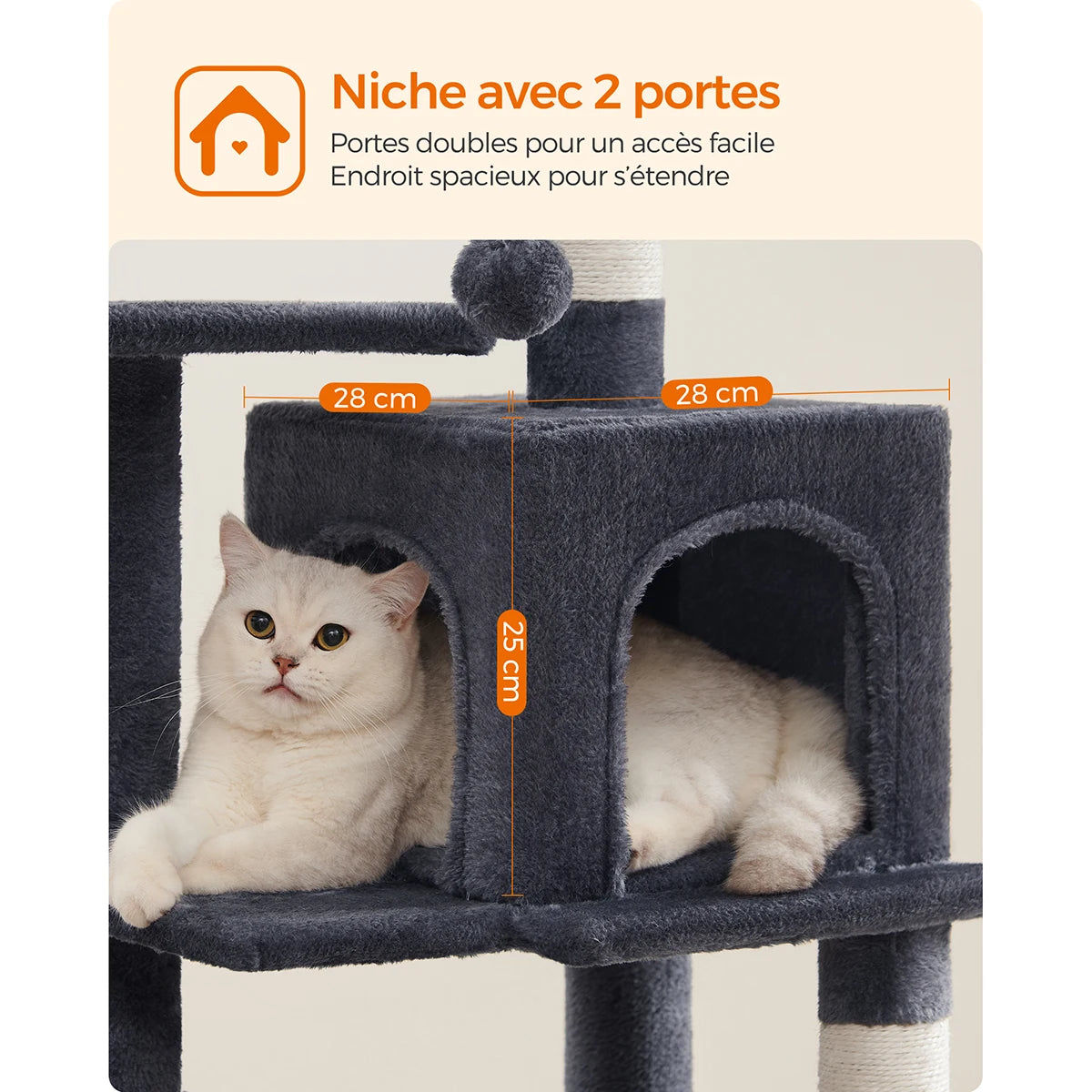 Arbre à Chat 112 cm avec Niches, Plateformes et Griffoirs