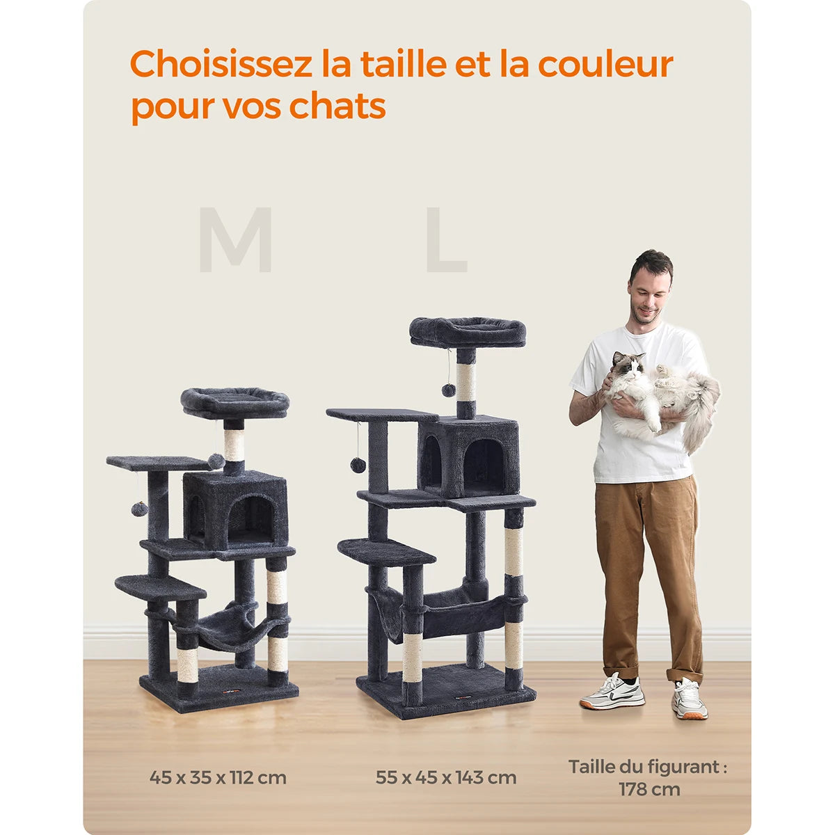 Arbre à Chat 112 cm avec Niches, Plateformes et Griffoirs