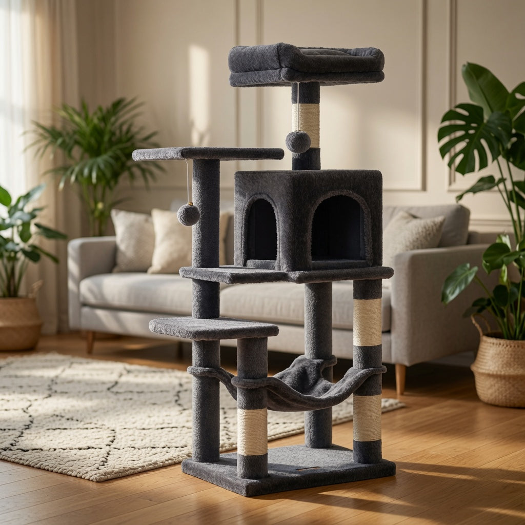 Arbre à Chat 112 cm avec Niches, Plateformes et Griffoirs